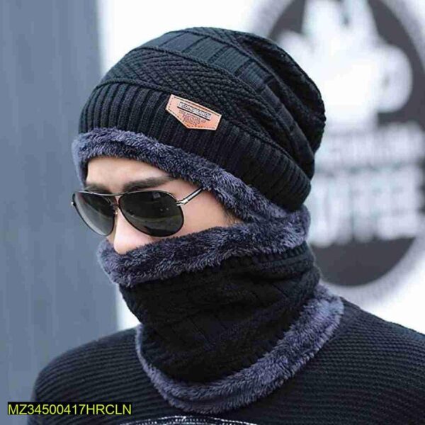 Winter Knitted Beanie Wool Cap with Neck Warmer
